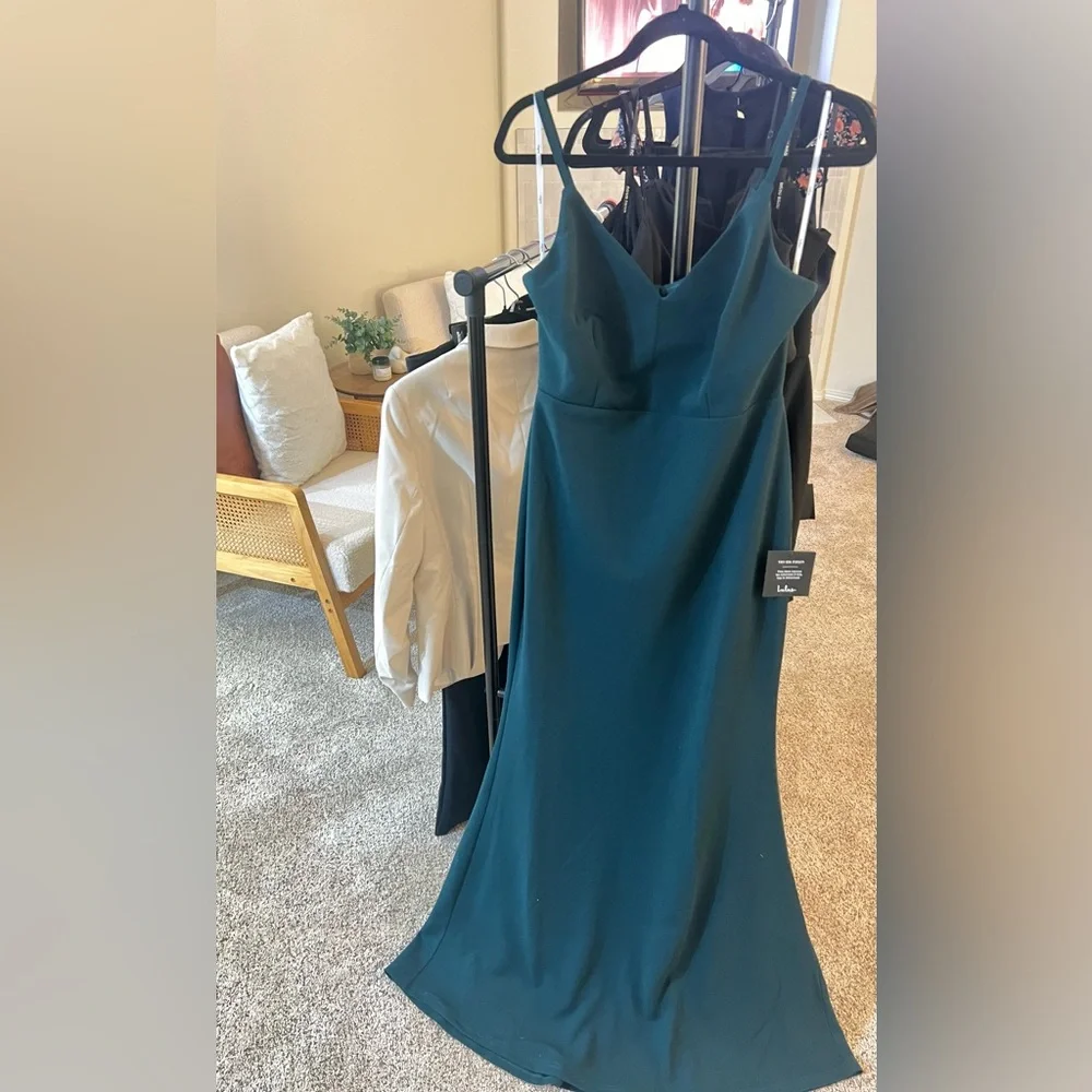 Lulus Moments Of Bliss Forest Green Backless Mermaid Maxi Dress - Size L - Picture 3 of 12